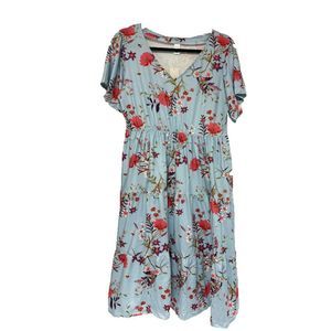 Pink Daisy Womens V Neck Short Sleeves Multicolor Floral Top Size M